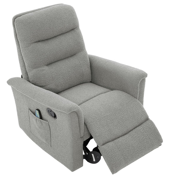 English Elm Manual Recliner Swivel Rocker Boucle Chair with 8-point Massage for Nursery or Living Room Grey N763P363763E