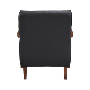English Elm Modern Tufted Leather Accent Chair with Walnut Wood Frame, Upholstered Seat, Compact Stylish Design Black 28 L x 21 W x 25.75 H B011P271922