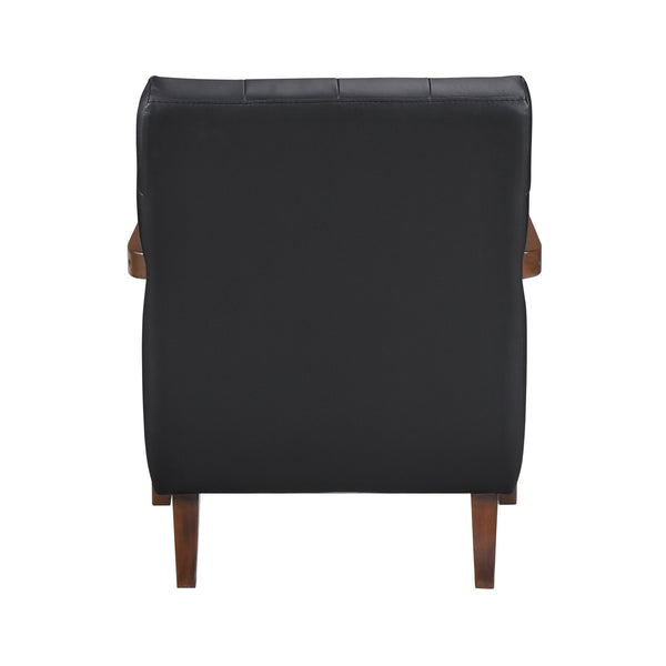 English Elm Modern Tufted Leather Accent Chair with Walnut Wood Frame, Upholstered Seat, Compact Stylish Design Black 28 L x 21 W x 25.75 H B011P271922
