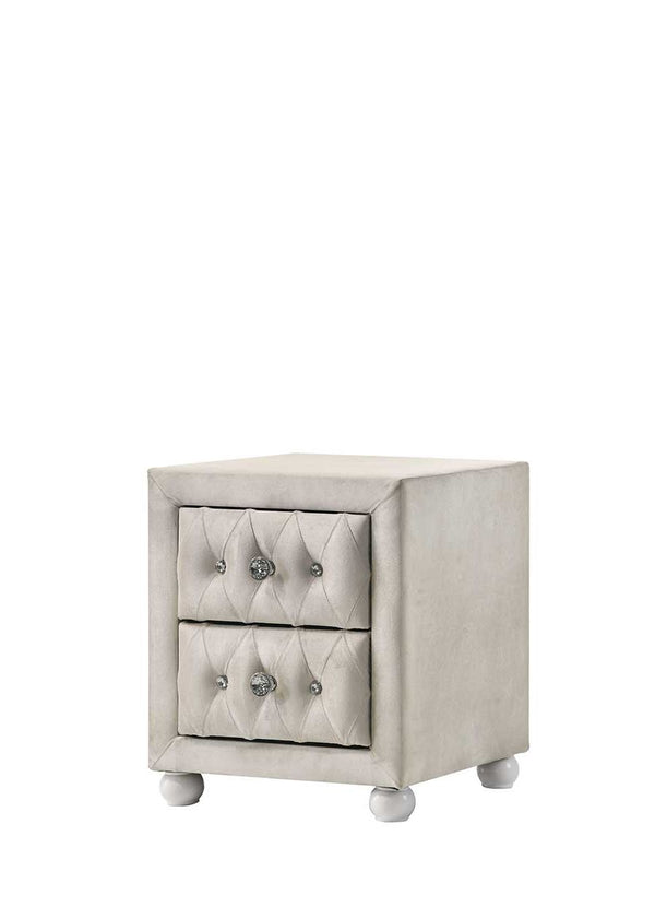 English Elm Reggie Beige Fabric Nightstand with 2 Soft-Touch Drawers, Durable Wood Frame, 80lb Load Capacity B2726P365576