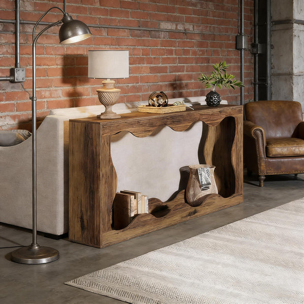 English Elm Wood Solid Fir Console Table Handcrafted Farmhouse Style for Entryway or Sofa Rustic Brown T3971P446942
