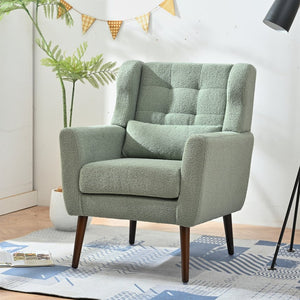 English Elm Modern Accent Chair Upholstered Armchair with Chenille Fabric, Ergonomic Padded Seat, Wood Legs for Living Room Seating Comfort and Stylish Mid Century Flair Light Green W1028P236473
