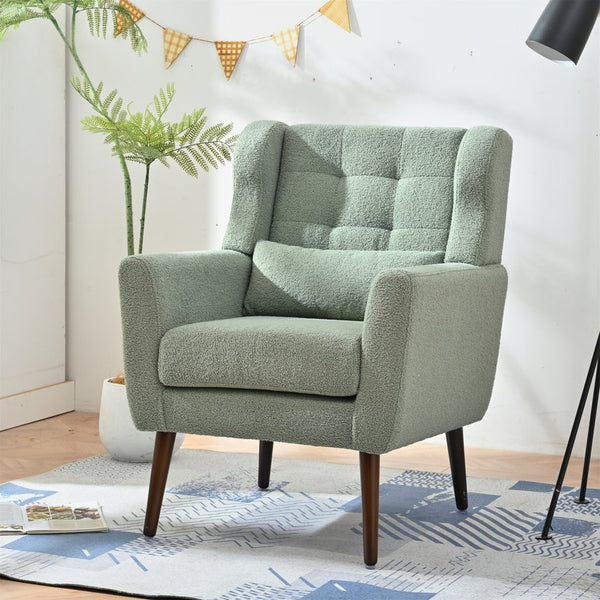 English Elm Modern Accent Chair Upholstered Armchair with Chenille Fabric, Ergonomic Padded Seat, Wood Legs for Living Room Seating Comfort and Stylish Mid Century Flair Light Green W1028P236473