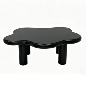 English Elm 40-inch Cloud Shaped Coffee Table Sculptural Mdf Top with Tapered Legs for Living Rooms Black W3935S00004