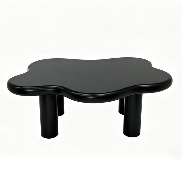 English Elm 40-inch Cloud Shaped Coffee Table Sculptural Mdf Top with Tapered Legs for Living Rooms Black W3935S00004