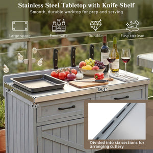 English Elm K&k Outdoor Prep Station Stainless Steel Top Fir Wood Cabinet with Drawer and Wheels Grey+Blue N707P370273G
