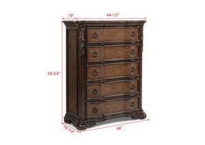 English Elm 1pc Genuine Marble Top Dresser with Nine Drawers, Intricate Moldings and Curved Silhouette, Luxury Finish Brown,Coffee 47.5 L x 22 W x 56.8 H B2741P366055