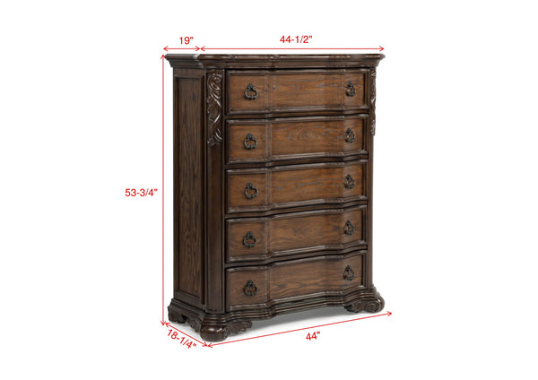 English Elm 1pc Genuine Marble Top Dresser with Nine Drawers, Intricate Moldings and Curved Silhouette, Luxury Finish Brown,Coffee 47.5 L x 22 W x 56.8 H B2741P366055