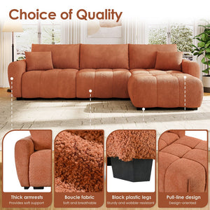 English Elm [video] Boucle Modular L-shaped Sectional with Ottoman Pull-line Cushions Living Room N723S1008G