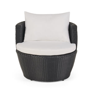 English Elm Christopher Knight Home® - KONO Woven Outdoor 3-Piece Patio Chat Set with Aluminum Frame, Tempered Glass Table, Cushions Black+Ivory 53142.00ALU