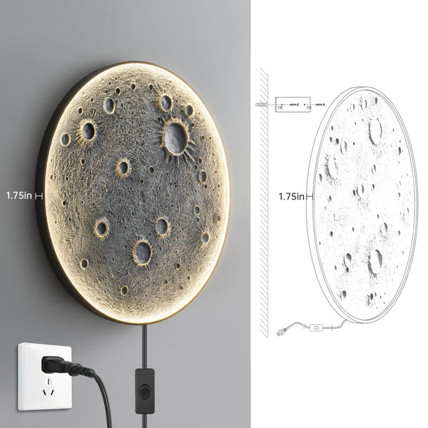 English Elm 40-Inch Resin Moon Wall Light with Remote Dimmable LEDs, 38W Main 15W Night, Meteorite Texture W2869P410964