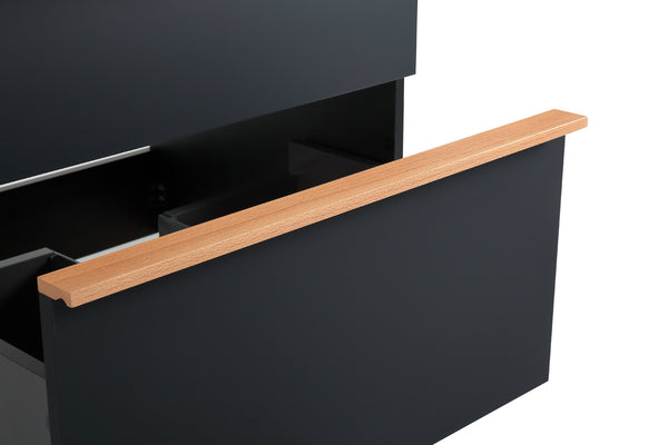 English Elm VELA 24 Inch Wall Mounted Bathroom Vanity with Integrated Acrylic Sink, Dual Wood Handles, Soft-Close drawers and Organizer Black W3235P327615