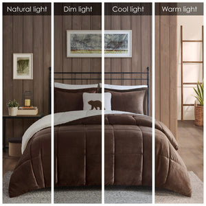 English Elm Full/Queen Alton Plush to Sherpa Comforter Set with Hypoallergenic Down Alternative Fill, Cozy Cabin Retreat Brown+Ivory 22.44 L x 20.87 W x 13.39 H B035100492