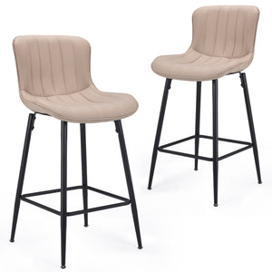 English Elm 26 Inch Counter Stools Set of 2 Faux Leather Modern Ergonomic Counter Chairs with Chrome Base, Cozy Seat khaki T3623P380368