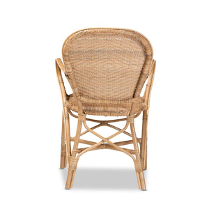 English Elm Modern Woven Rattan Dining Chair with Sculptural Back for Bohemian Coastal Spaces B2750P470035