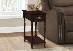 English Elm Accent 2-Tier Narrow Side Table with Drawer & Shelf, Cherry Veneer Nightstand with Bronze Pull, Traditional Finish B2710P219478