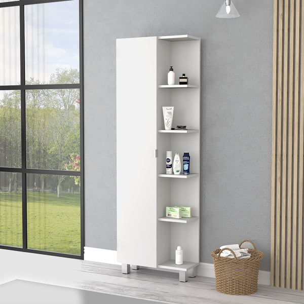 English Elm Los Angeles Linen Cabinet with Five Shelves & Door Cabinet, White Bathroom Storage, Mobile Elegance B128P148737