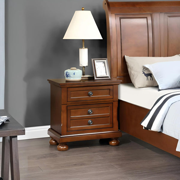 English Elm Sleek Cherry Nightstand with Drawer, 28"H x 26"W x 19"D, No Assembly, Warm Cherry Finish for Modern Décor B078118439