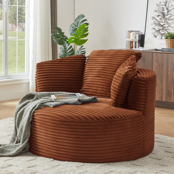 English Elm Compressible Corduroy Round Accent Chair Pocket Spring Cushioned Backrest for Apartments Orange W2339P461262