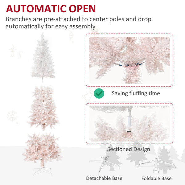 English Elm Homcom 7Ft Slim Pencil Fir Christmas Tree In Pink & White - Lifelike Pvc Branches & Sturdy Base W2225P229614