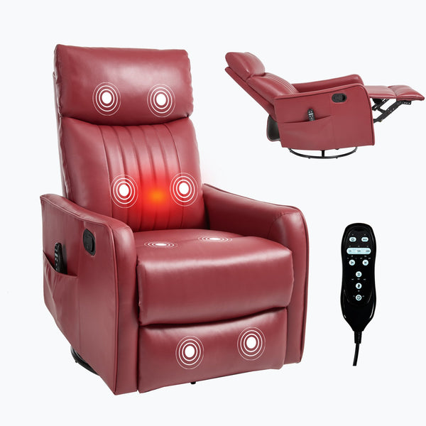 English Elm Blue Fabric Swivel Rocker Recliner with Massage Heat Nodes for Living Room Comfort Red W1803P321820