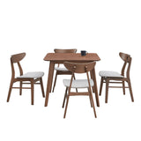 English Elm (1 Table With 4 Chairs)Wooden Dining Table Set, Modern Simple Design Square Kitchen Table and Fabric Upholstered Dining Chairs For Dining Room, Kitchen, Saving Space,Walnut