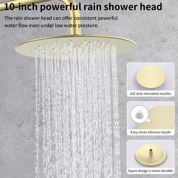 English Elm Shower Modern Wall-Mounted 10" Rainfall System in Matte Black with Brass Valve, Handheld, Sleek Design T3177P363596
