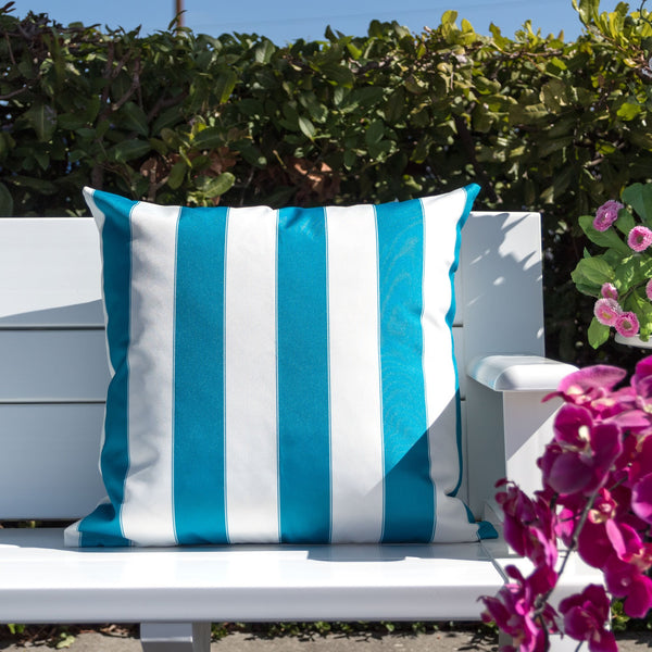 English Elm Horizon Stripe Pillow - Aqua Coastal Accent For Indoor & Outdoor Comfort, Weather Resistant Design B357P367223