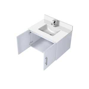 English Elm Glossy White Bath Vanity 30" W x 22" D with Cultured Marble Top, Soft-Close, Storage & Chrome Faucet Set B2731P258595