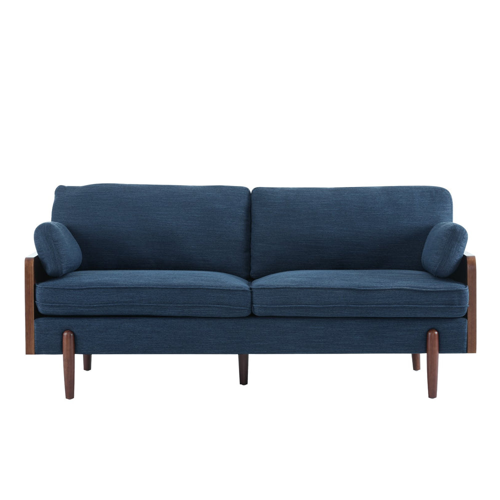 English Elm Mid-century Modern Compact Sofa with Plush Cushions and Rounded Wood Legs for Living Rooms Navy N771P205110U