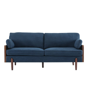 English Elm Mid-century Modern Compact Sofa with Plush Cushions and Rounded Wood Legs for Living Rooms Navy N771P205110U