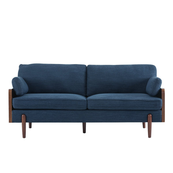 English Elm Mid-century Modern Compact Sofa with Plush Cushions and Rounded Wood Legs for Living Rooms Navy N771P205110U