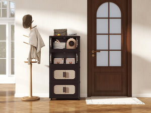 English Elm Retro Brown 20" Wide Folding Storage Cabinet - 4 Tiers, Collapsible Design With Wheels For Easy Mobility W2873P366399-GIGA