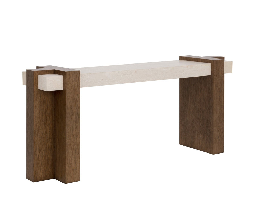 Sunpan MINERVA Console Table - Sculptural Luxury with Marble Top & Interlocking Wood Base for Modern Homes 112152