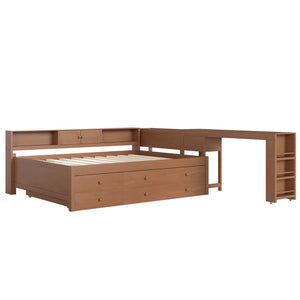 English Elm Twin Daybed Pine Frame with Trundle Desk Hutch Shelves and Storage for Kids Rooms Brown W1580S00462