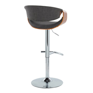 English Elm Curvo Mid-Century Modern Adjustable Barstool Set Of 2 With Chrome Base, Walnut & Charcoal Comfort B202S00805