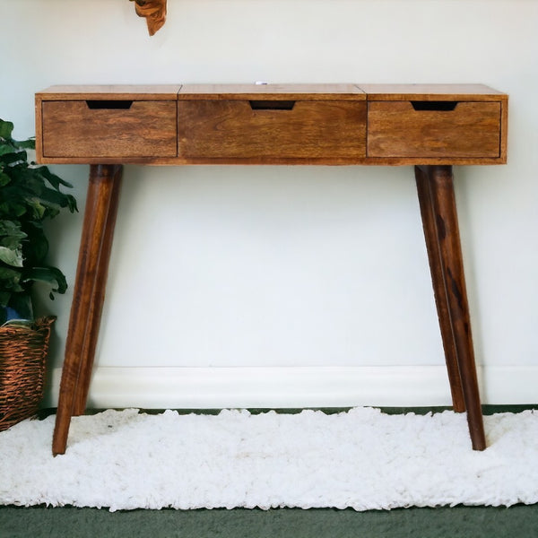 English Elm Solid Wood Chestnut Foldable Mirror Table - Stylish Nordic Design With Storage For Modern Spaces B182P280757-GIGA