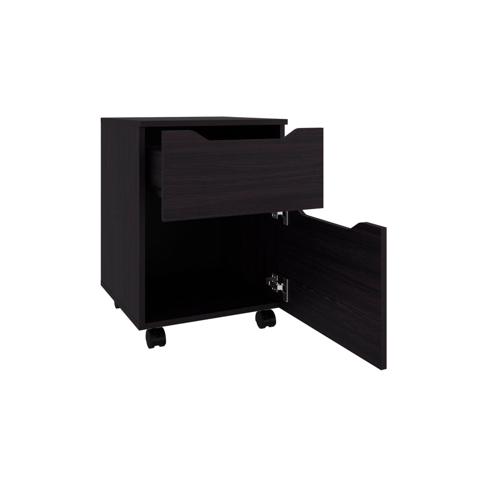 English Elm Ovid Black Nightstand with Two Rolling Drawers — Modern Engineered Wood Bedside Storage Cabinet B092P315566
