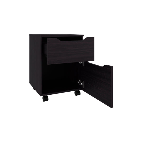 English Elm Ovid Black Nightstand with Two Rolling Drawers — Modern Engineered Wood Bedside Storage Cabinet B092P315566