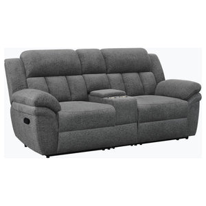 English Elm Divine Chenille Reclining Loveseat with Tufted Pillowtop Arms and Built-in Console B062S01414