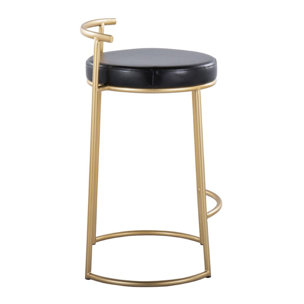 English Elm Round Fuji 26" Counter Stools Set Of 2 - Glamorous Gold Metal Frame With Plush Black Faux Leather Seat B202P222105-GIGA