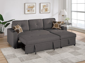 English Elm Ash Convertible Sectional Sofa with Pull-Out Bed, Reversible Storage Chaise, Cupholders, Tufted Elegance B011S01021