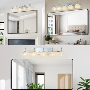 English Elm 29" Nickel Vintage Crystal Vanity Light - 5-Light G9 Wall Fixture, Clear Glass Shades, Elegant Bath W2312P374822