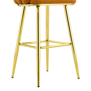 English Elm Set of 2 Sculptural Bubble Back Velvet Barstools with Glamorous Electroplated Legs Gold,Orange W3875P370838