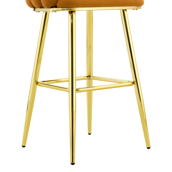 English Elm Set of 2 Sculptural Bubble Back Velvet Barstools with Glamorous Electroplated Legs Gold,Orange W3875P370838
