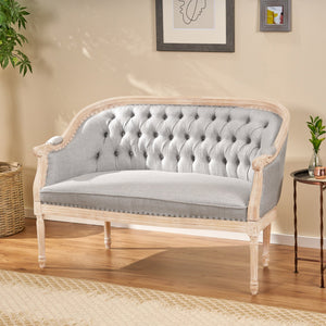 English Elm Chair Chesterfield Loveseat with Tufted Diamond Upholstery Nailhead Trim Birch Frame 60925.00LGRY