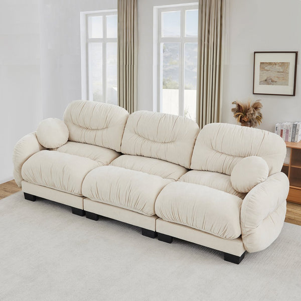 English Elm Pleated Chenille Three Seater Modular Sofa with Ergonomic Foam and Curved Armrests Beige W5656S00040
