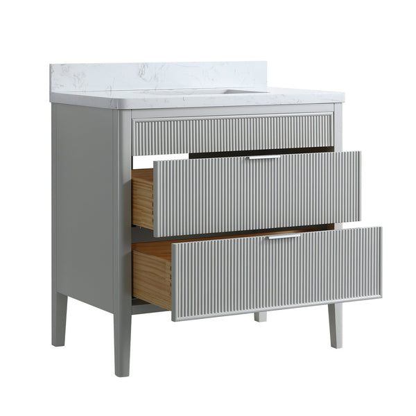 English Elm Fully Assembled 36'' Grey Bathroom Vanity With Engineered Marble Top & Dual Handle Sets For Style W1826P308975