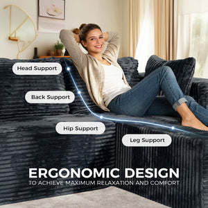 English Elm 100" Corduroy L-shaped Sectional with Deep Foam Seats Modular Living Room Couch T5880S00005