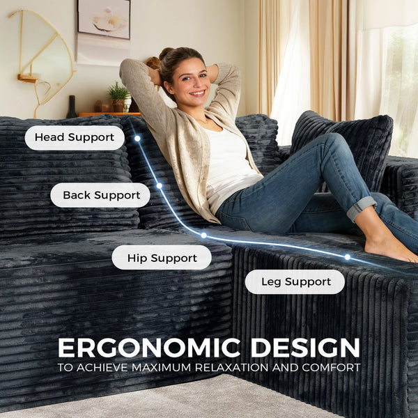 English Elm 100" Corduroy L-shaped Sectional with Deep Foam Seats Modular Living Room Couch T5880S00005